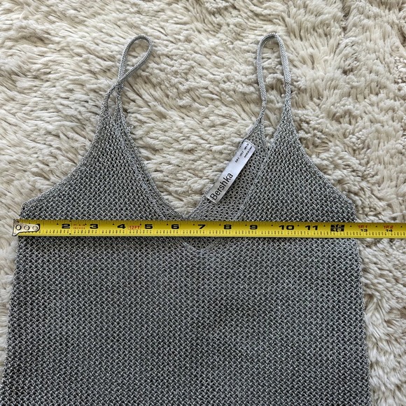 Bershka Metallic/ Silver Party Dress, Cover Up, Boho Strappy Mini Dress Sz Small - Picture 7 of 9